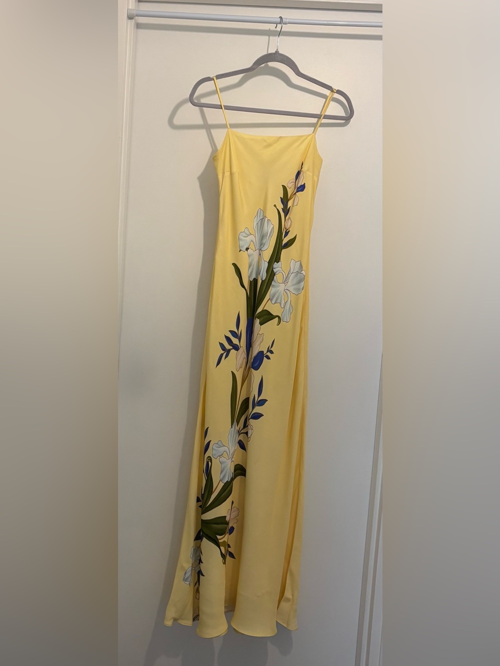 FARM Rio Pale Yellow Maxi Slip Dress with White & Blue Floral Motif - Picture 4 of 5